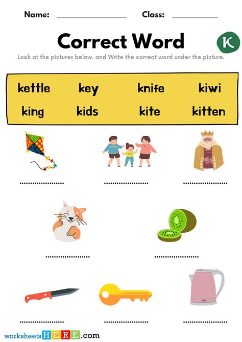 Matching Correct Words With Alphabet K Pictures PDF Worksheets For ...