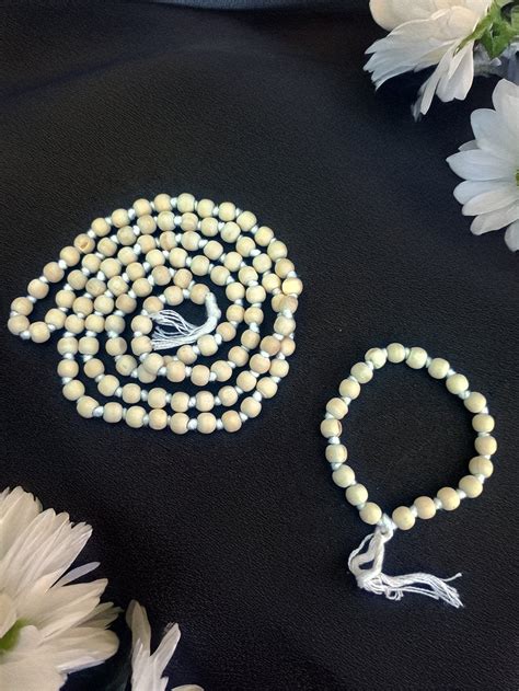 White Tulsi Mala (54 Beads) and Bracelet Combo – Rudrajap