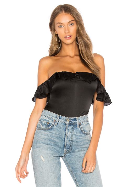 For Love & Lemons Virgo Ruffle Bodysuit in Black | REVOLVE