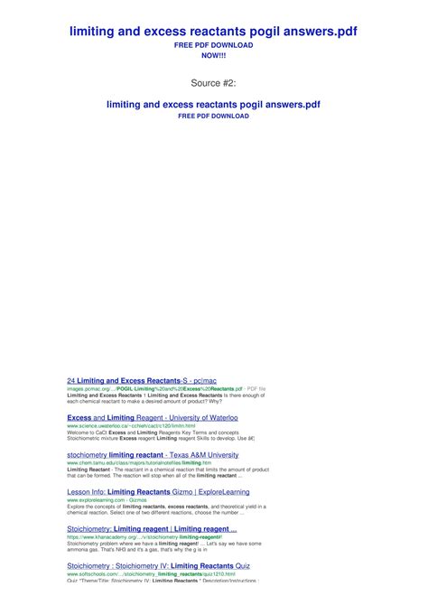Limiting And Excess Reactants PDF Form - FormsPal