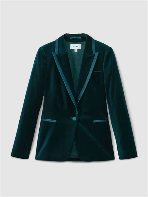 Reiss Velvet Single Breasted Suit Blazer in Teal - REISS