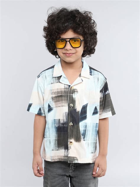 Abstaract Printed half sleeves oversized shirt-Multi – taffykids