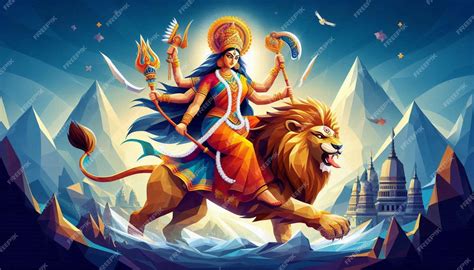 Goddess Durga Mata Ji rides on a lion | Premium AI-generated image