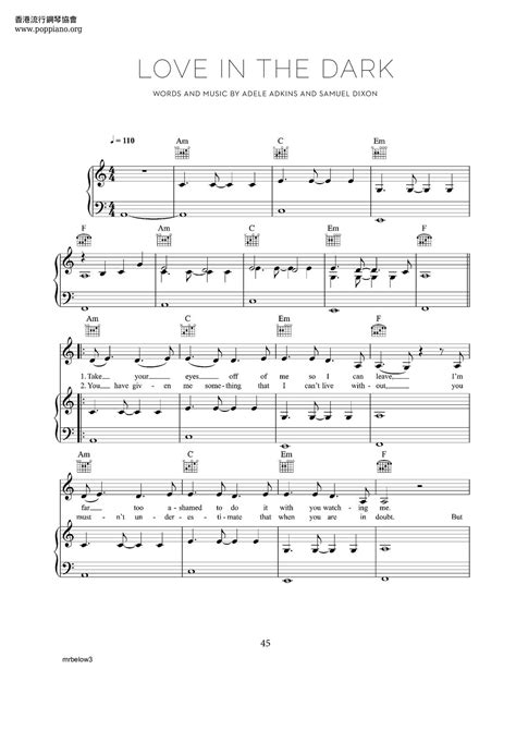 Adele-Love In The Dark Sheet Music pdf, -ラブ・イン・ザ・ダーク 악보 - Free Score Download ★