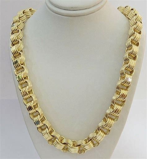 Real 10k Gold Byzantine Chain Mens Necklace 11mm 22"-30" 10kt Yellow ...