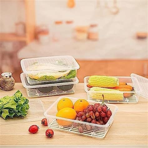 Buy LEMBOSE Fridge Storage Boxes with Removable Drain Plate and Lid ...