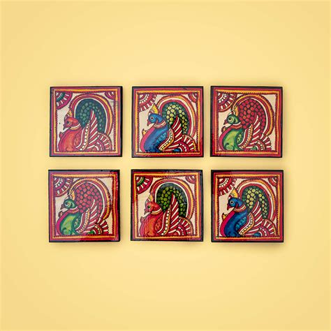 Buy Decoupage Pine Wood Tholu Coasters | Set of 6 Online On Zwende