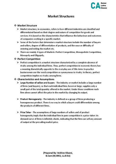 Market Structure Analysis: Perfect Competition & Monopoly (B.Com (H ...