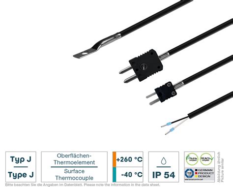 Thermocouple with cable lug Type J with PFA cable | Testo Sensor English