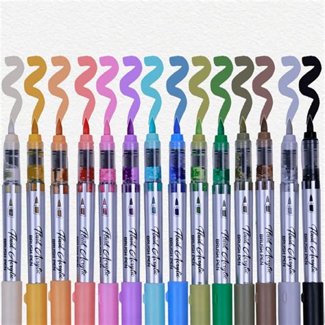 BRUSTRO Fluid Acrylic Brush Pen | Set of 14 Pastel Shades | Waterproof ...