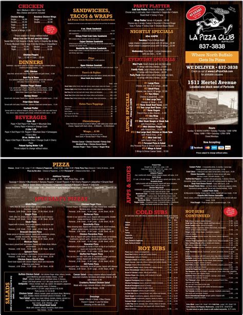 Menu at La Pizza Club, Buffalo