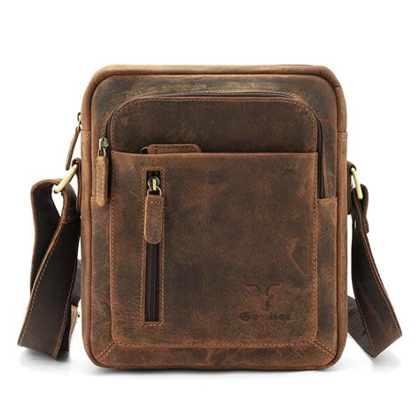 Goatter Genuine Leather Multi Pocket 9" Inch Messenger Sling Bag For ...