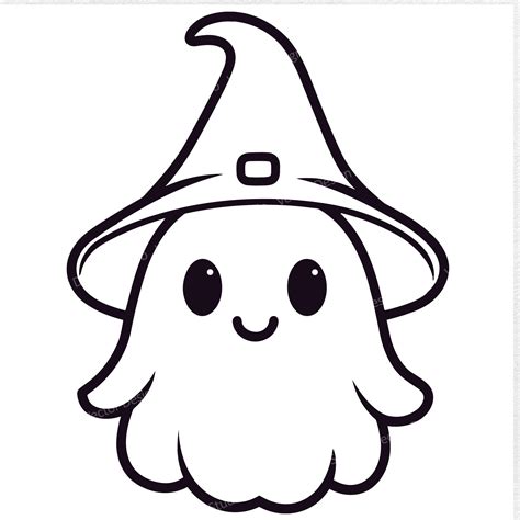 Cute Ghost With Witch Hat Svg File Graphic, Halloween Silhouette Vector ...