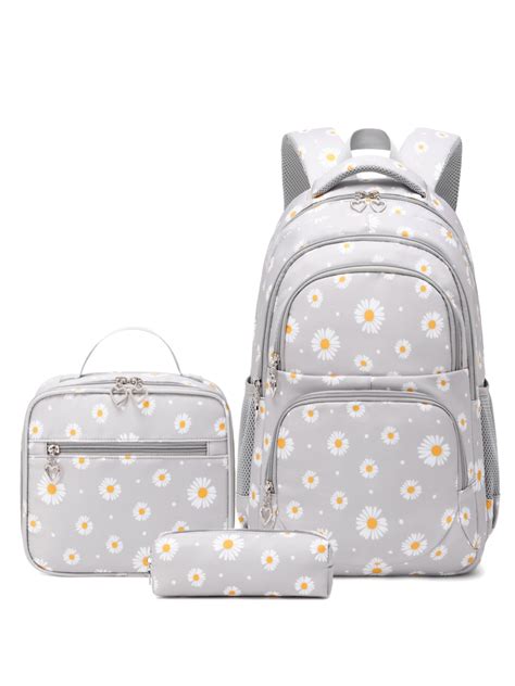 Forestfish Gray Daisy Kids School Backpacks Set for Teen Girls with ...