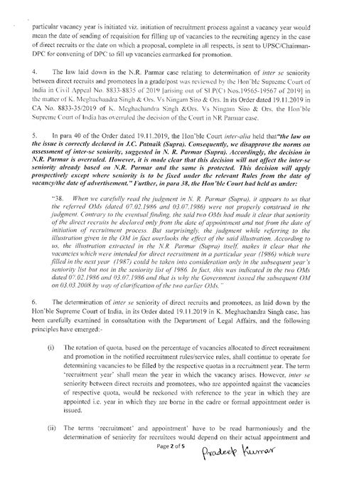 Revised instructions relating to seniority of direct recruits and ...