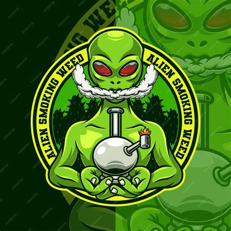 Alien smoking weed mascot logo template | Premium Vector
