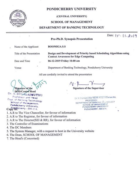 Pre-Ph.D. Synopsis Presentation of Boomiga.S.S on 6th December 2019 ...