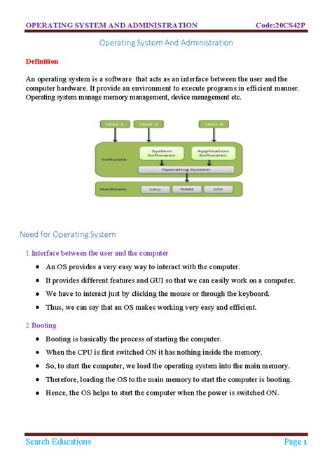 Operating System and Administration Notes - Code: 20CS42P - Studocu