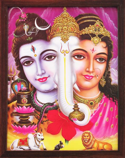 Buy Shiva Maa Parvati & Ganesha Head, A painting with frame for Hindu ...