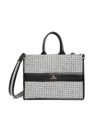 Buy KLEIO White Tweed Tote Hand Bag with A Laptop Compartment and Zip ...