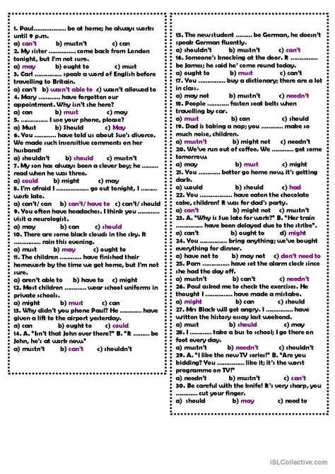 Modal Verb Worksheet 的图像结果