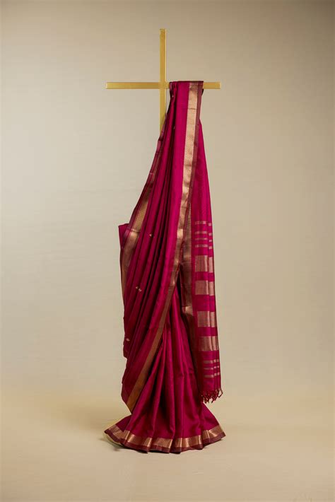 Senga - Deep Maroon Kanjivaram Silk Saree with Gold zari border and Bo ...