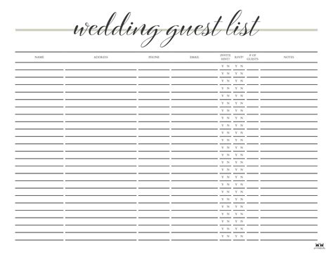 Wedding Guest List Templates - 20 FREE Lists | Printabulls