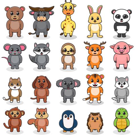 Set of cute cartoon animals. Vector illustration. Vector collection ...