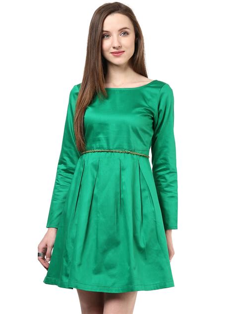 Buy Magnetic Designs Green Box Pleat Dress with Belt at Amazon.in