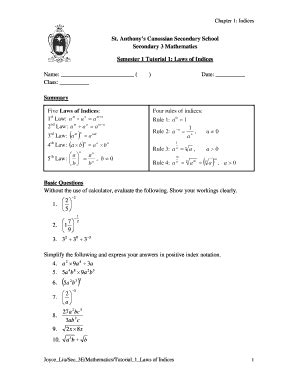 Fillable Online Tutorial1-Laws of Indices Fax Email Print - pdfFiller