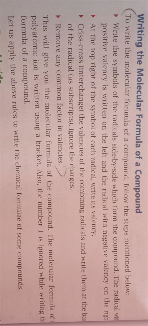 mention the steps followed to write the molecular formula of a compound ...