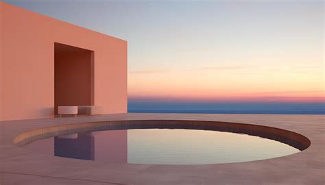 A pool with a pink sunset and a blue sky in the background | Premium AI ...