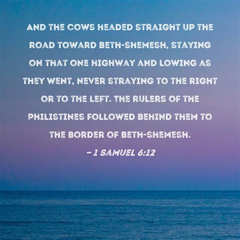 1 Samuel 6:12 And the cows headed straight up the road toward Beth ...