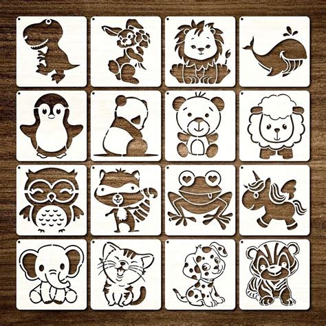 16pcs Reusable Animal Painting Stencils - Plastic Painting Templates ...