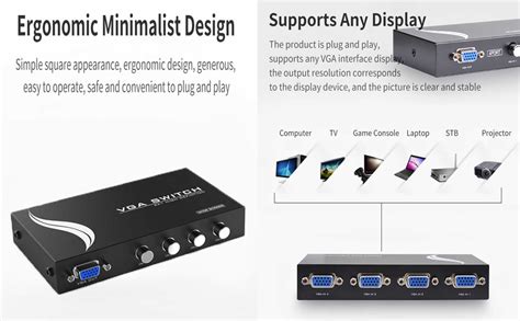 AMS 4 in 1 Out VGA Splitter, 4 Port VGA Switch, 4x1 VGA Switch Box for ...