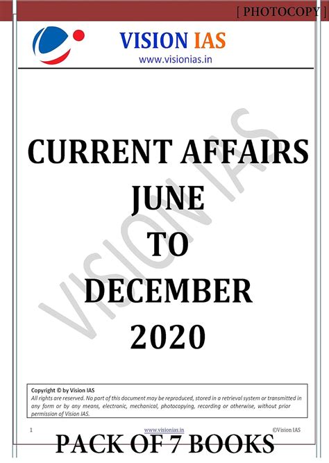 Vision IAS Current Affairs June to December 2020 - Pack of 7 Books ...