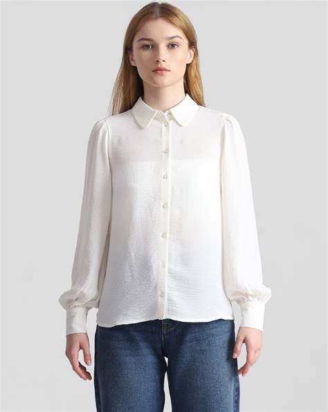 Beige Puff-Sleeves Shirt