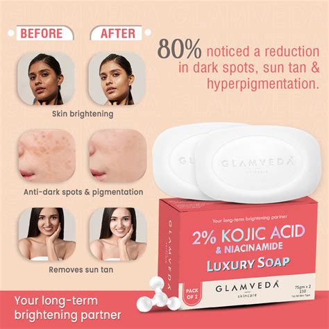 Glamveda 2% Kojic Acid Soap with Niacinamide For Pigmentation, Uneven ...
