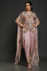 Pink Embroidered Top & Dhoti Set with Cape – Sejal Kamdar Designs
