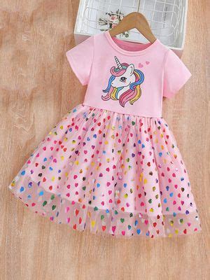 Buy Hopscotch Girls Pink Unicorn and Heart Print Fit and Flare Casual ...