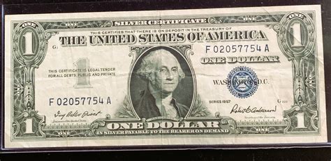 1957 SERIES $1 DOLLAR SILVER CERTIFICATE NOTE, BLUE SEAL SEMI CRISP IN ...