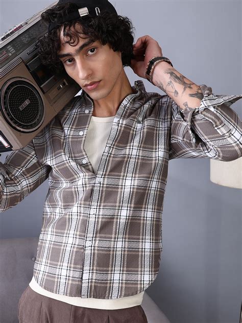 Campus Sutra Men's Mocha Brown Halo-Graph Regular Shirt - Campussutra