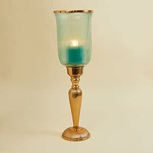 Buy Home Centre Heritage Keith Blue Ribbed Glass Hurricane Candle ...