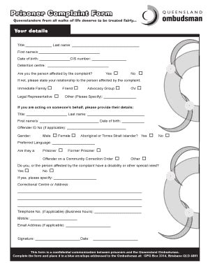 Fillable Online ombudsman qld gov Prisoner Complaint Form - Queensland ...