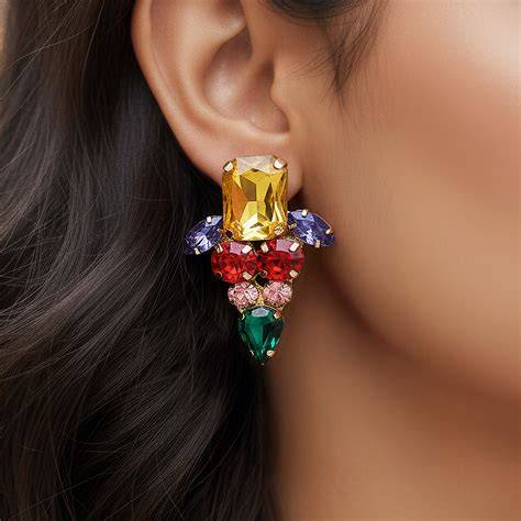 PRAO Earrings Anti-Tarnish Multi-Color Triangle Statement Studs