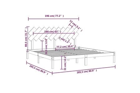 Contour cadre de lit vidaXL Bedframe massief hout grijs 200x200 ...