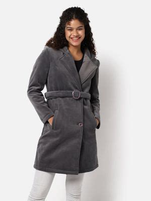 Buy PINACOLADA Womens Solid Long Coat with Belt Grey (Set of 2) Online