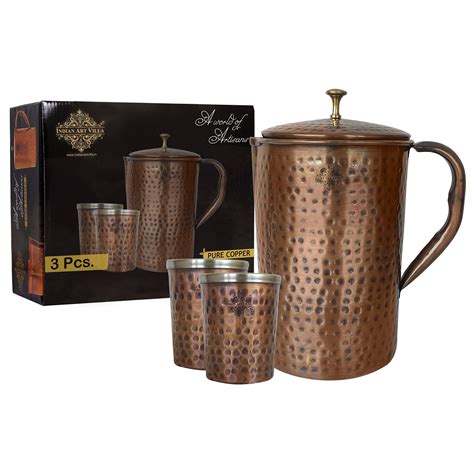 Buy Steel Copper Antique Dark Tone 1 Jug & Glass Set With Gift Box, Jug ...