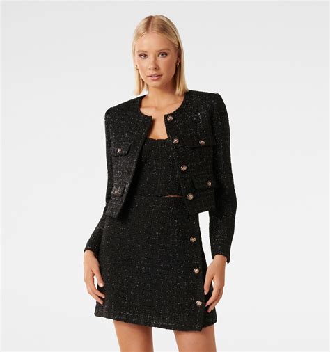Buy Black Metallic Suit Amarie Boucle Crop Jacket Online