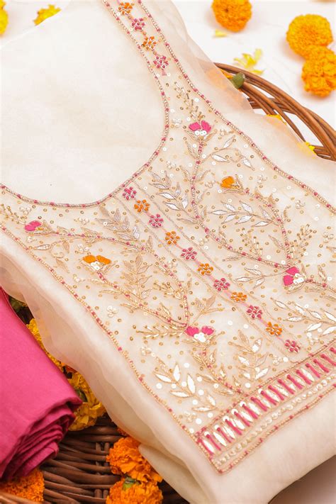 Off White and Rani Unstitch Suit with Heavy Handcrafted Zardozi and La